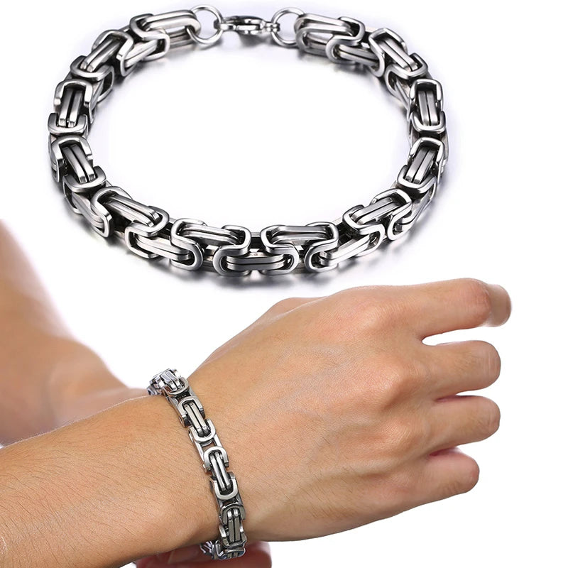 Men's Stainless Steel Byzantine Chain Bracelet – 4/5/6/8MM Link Wristband for Boys, Perfect Gifts for Him