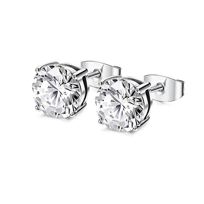 1–8 Pairs Stainless Steel Cubic Zirconia Stud Earrings Set – 6MM Unisex Minimalist Ear Piercing Jewelry for Men & Women