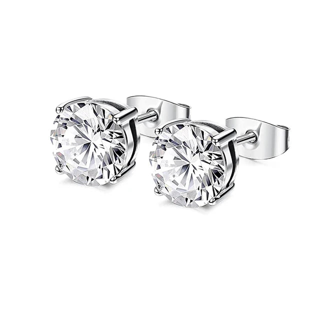 Unisex Stainless Steel Cubic Zirconia Stud Earrings Set (1–8 Pairs) – 6mm Minimalist Ear Piercing Jewelry for Men & Women
