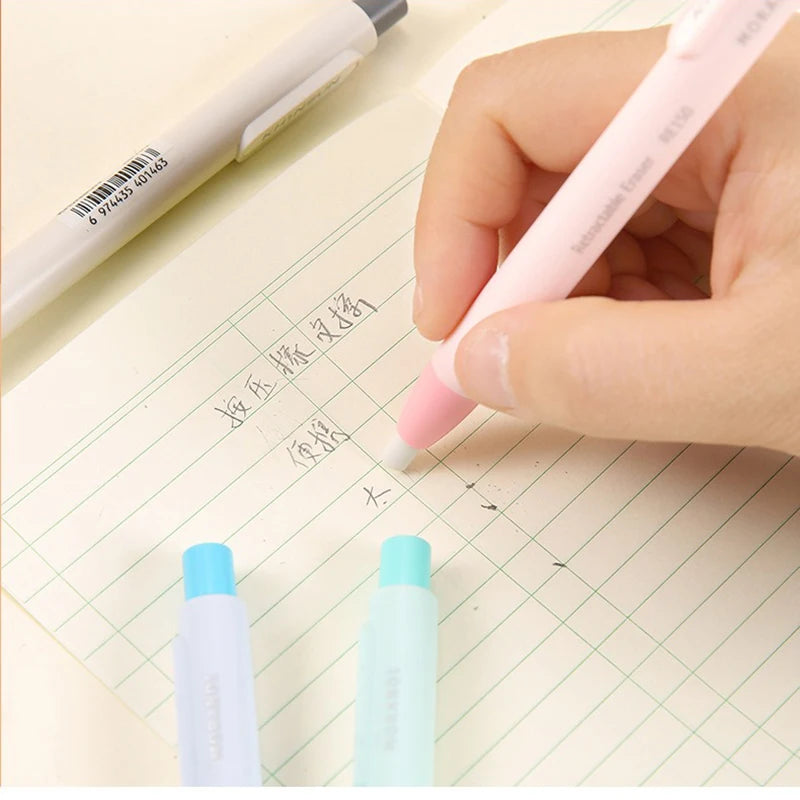 Retractable Press Eraser Pen – Replaceable Core Push-Button Art Eraser for Students, Kids & School Stationery Supplies