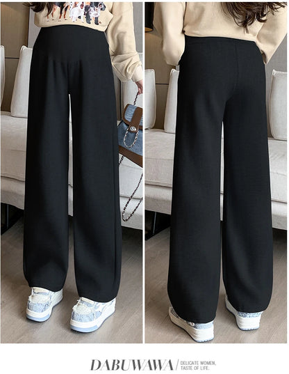 M-4XL Women’s Maternity Radish Pants – Cotton Fleece Ankle-Length Corduroy Sweatpants, High Waist Autumn Pregnancy Trousers