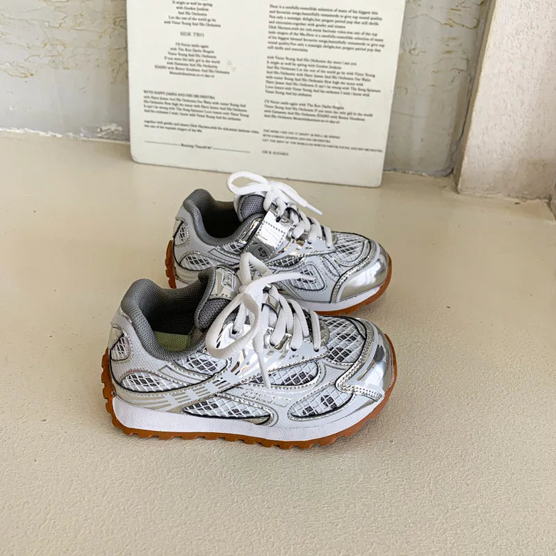 Kids Metallic Mesh Sneakers - Lightweight Casual Running and Walking Shoes for Boys and Girls
