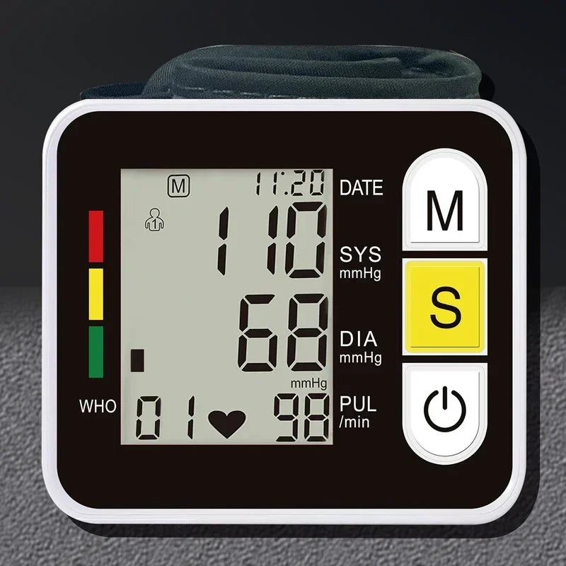 Portable Digital Wrist Blood Pressure Monitor – LCD Screen Sphygmomanometer with Heart Rate & Pulse Measurement