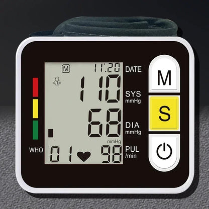 Portable Digital Wrist Blood Pressure Monitor – LCD Screen Sphygmomanometer with Heart Rate & Pulse Measurement