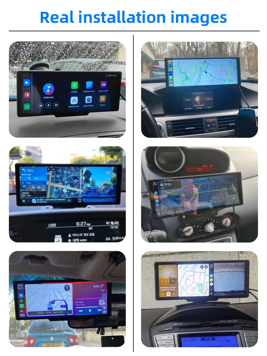 10.26'' 4K Dash Cam Car Mirror Video Player - Wireless CarPlay, Android Auto, GPS, and Rearview Camera Monitor