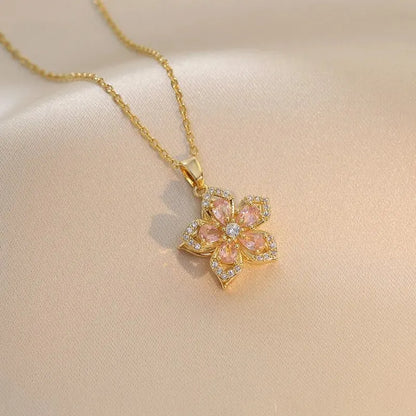 Light Luxury Gold Zircon Flower Pendant Necklace for Women - Elegant Party Jewelry Gift