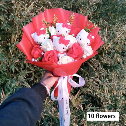 Hello Kitty Plush Bouquet — Anime Rose Soap Flowers for Wedding & Home Decor