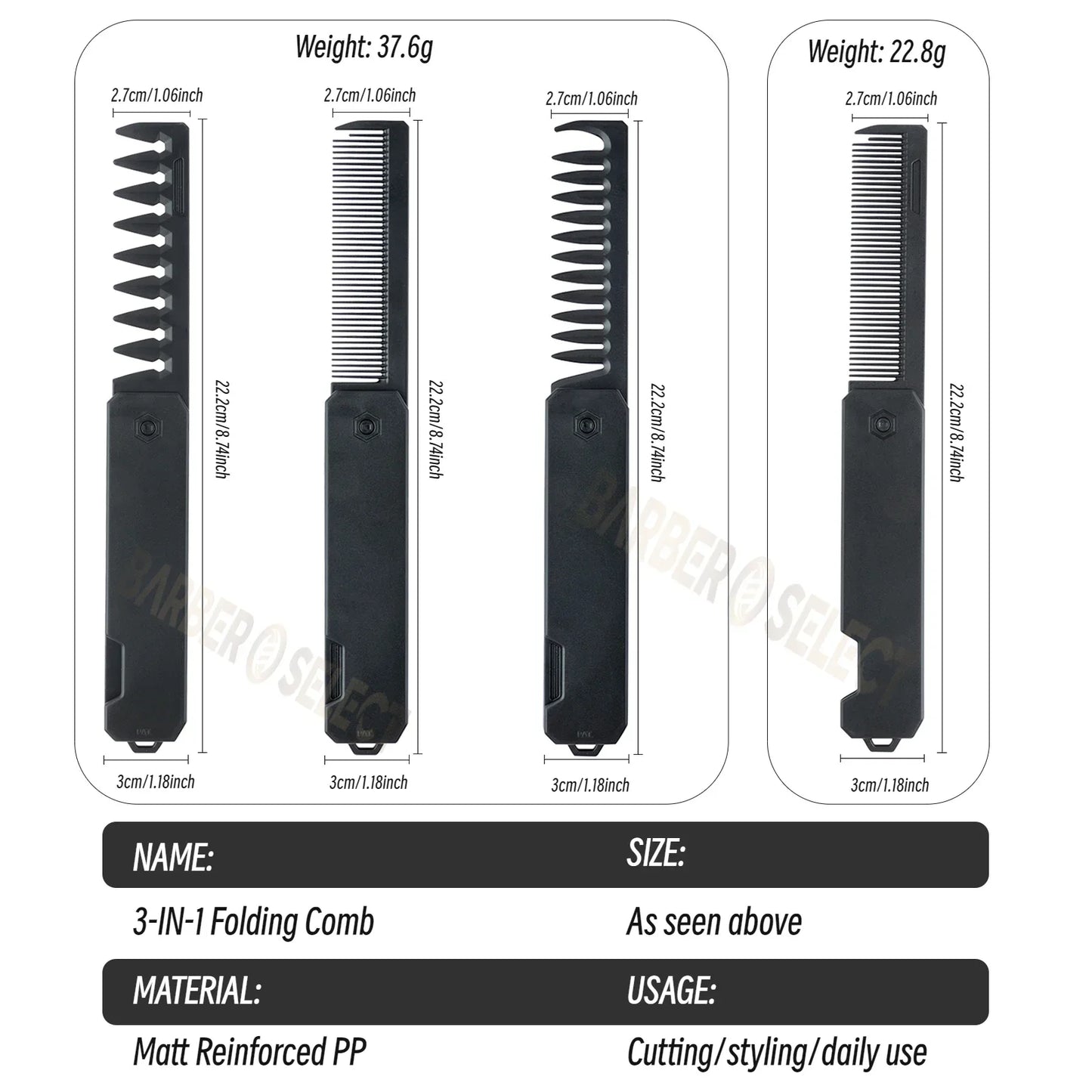 Newest 1/2/3-in-1 Portable Folding Comb – Wide Tooth Barber Clipper, Mini Beard & Hair Combing Styling Tool