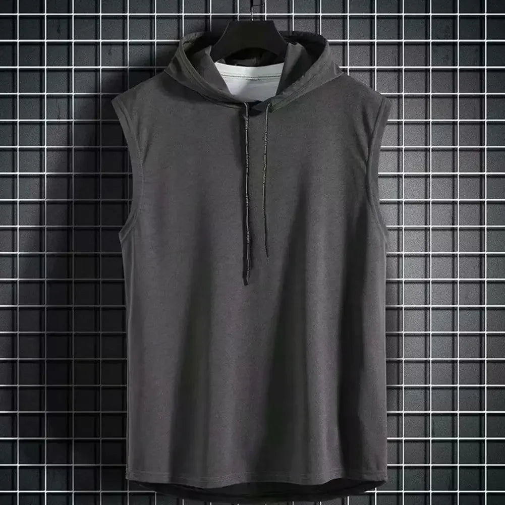 Ice Silk Summer Muscle Hoodie Vest | Sleeveless Bodybuilding Gym Workout Fitness Shirt | High-Quality Hip Hop Sweatshirt Top