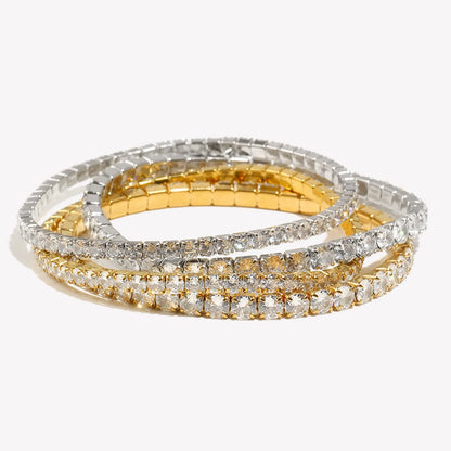 E.B.belle 3mm–4mm Square Zircon Elastic Bracelet – Stainless Steel Gold/Silver Fashion Jewelry for Women Charm Accessory