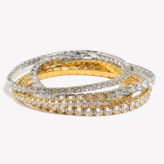 E.B.belle 3mm–4mm Square Zircon Elastic Bracelet – Stainless Steel Gold/Silver Fashion Jewelry for Women Charm Accessory