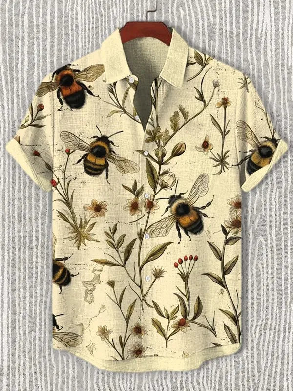 Men’s Cat Graphic Button Down Shirt - Oversized Short Sleeve Summer Hawaiian Vacation Top