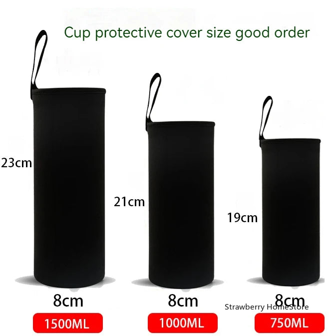 750/1000/1500ML Insulated Sport Water Bottle Case – Black Bottle Carrier, Mug Cup Cover for Outdoor & Gym