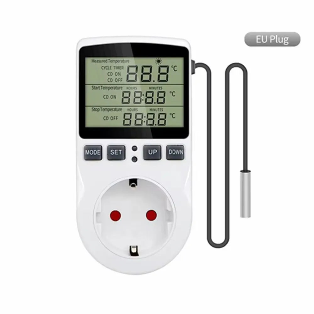 KT3100 Temperature Controller - Multi-Function Thermostat Outlet with Timer, Sensor Probe & Heating/Cooling Control