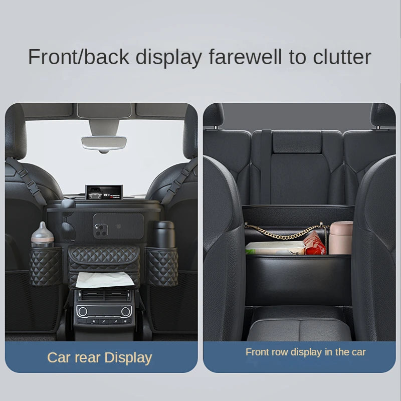 Premium Leather Car Seat Organizer: Luxury Middle Hanger Storage Bag for Auto Handbag, Tissue, Water Cup & More - Seat Gap Storage Solution