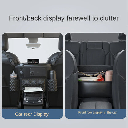 Premium Leather Car Seat Organizer: Luxury Middle Hanger Storage Bag for Auto Handbag, Tissue, Water Cup & More - Seat Gap Storage Solution