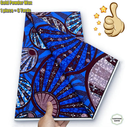 Soft Glitter Golden Wax Fabric - 100% Cotton Ankara Flash Gold Print Batik African Fabric for Nigerian Fashion Sewing & Crafting