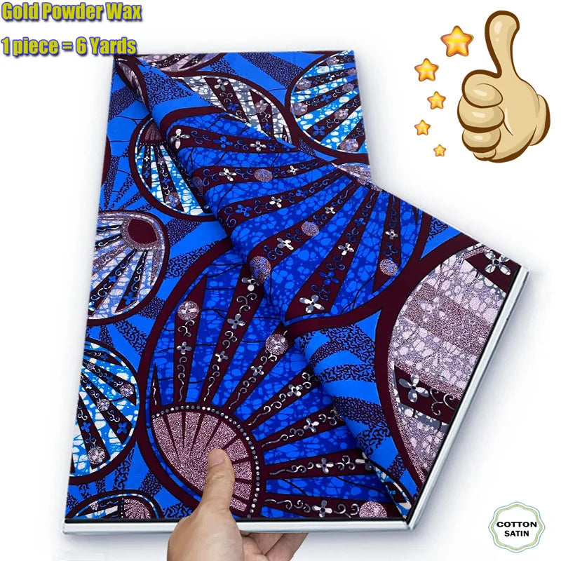 African Grand Golden Wax Fabric - Glitter Gold Ankara Pagne Batik Print Soft Cotton Fabric