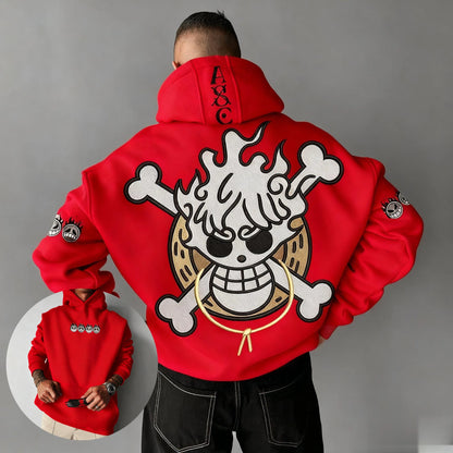 Oversized One-Piece Anime Hoodie — Unisex Cartoon Graphic Pullover Sweatshirt, Streetwear Casual Y2K Autumn Winter Fashion