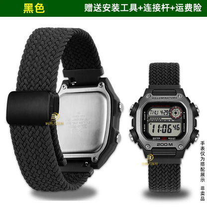 18mm Nylon Canvas Watch Strap for Casio DW-291H DW-290 W-218H W-219H - Knitted Replacement Wristband for Men