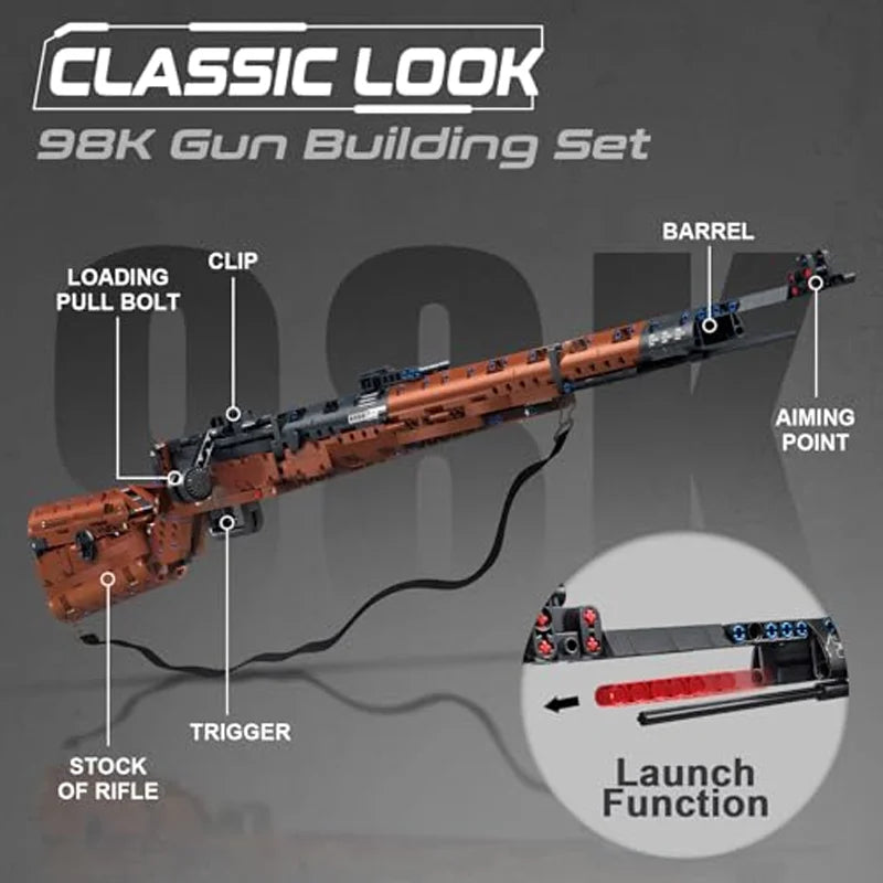 2025 New 1206PCS 98K Style Building Block Gun – DIY Military Model Kit for Boys’ Creative Toy Collection