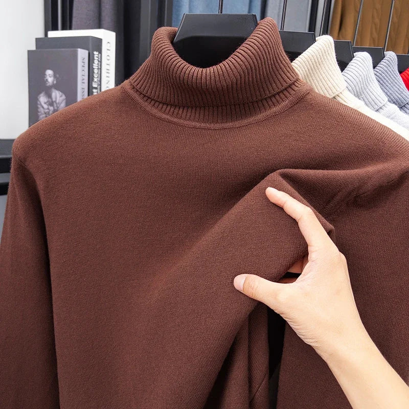 Men's Autumn Knitted Turtleneck Sweater - Slim Fit Long Sleeve Anti-Pilling Pullover Casual Streetwear Top