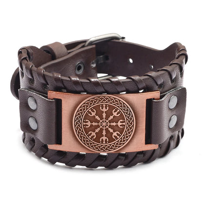 Trendy Viking Bracelet – Nordic Rune Compass & God Bird Charm Leather Woven Jewelry for Men, Fashion Accessory & Party Gift