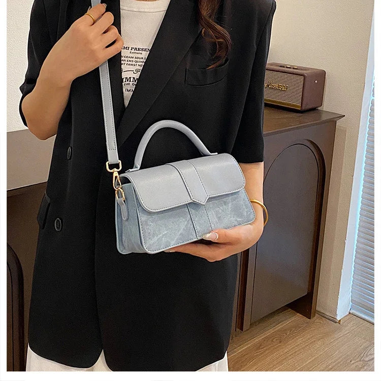 PU Leather Shoulder Bag for Women – Fashion Crossbody Vintage Underarm Square Satchel Handbag (Black)
