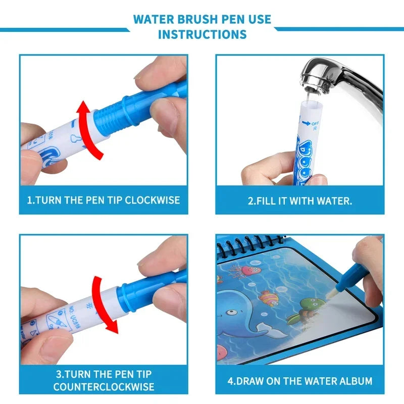Children's Early Education Magical Water Drawing Book – Reusable Coloring Book with Pen, Creative Educational Toy Gift