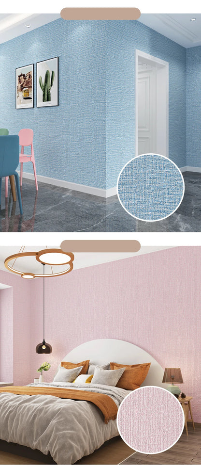 50cm x 10m Linen 3D Foam Self-Adhesive PVC Wallpaper - Solid Color, Thickened Waterproof Wall Stickers for Renovation