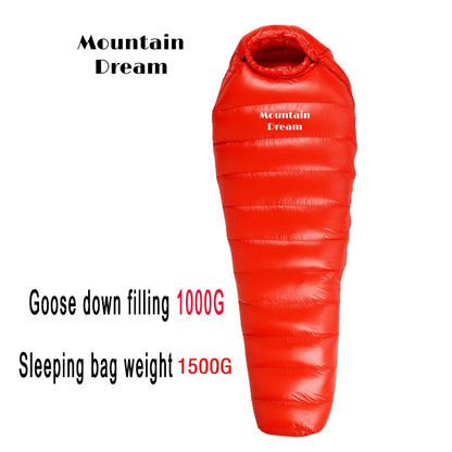 Winter Down Sleeping Bag for Adults – Mummy Style White Goose Down, Warm & Three-Season Camping Bag