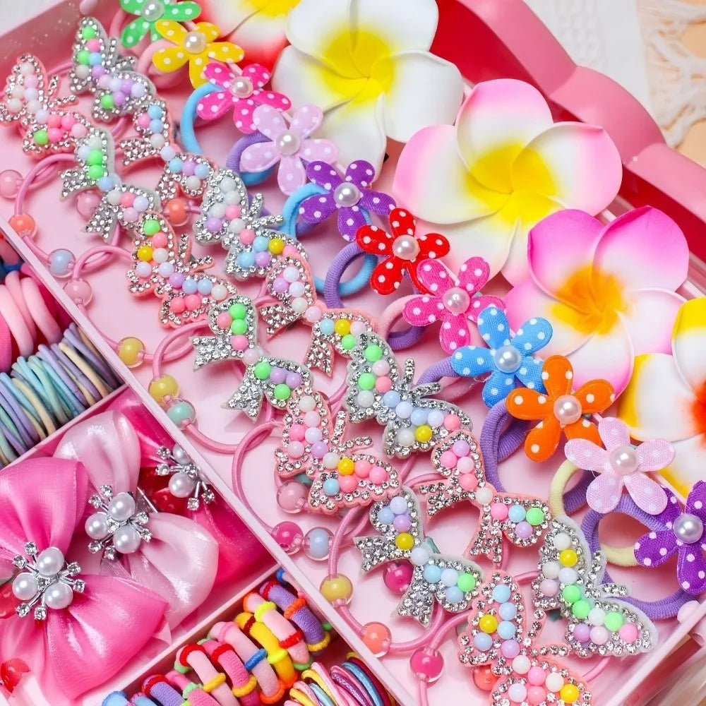 546PCS Bow Hair Accessories Set - Colorful Elastic Hair Ties and Clips for Girls and Children
