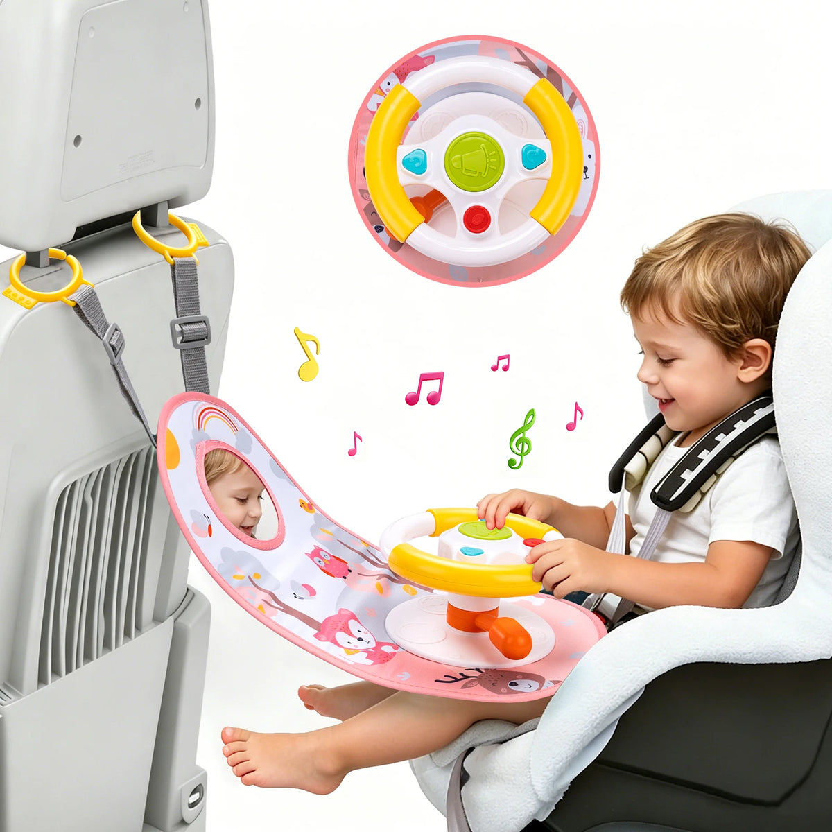 Baby Electric Steering Wheel Toy - Musical Simulated Driving Toy for Infant Car Seats, Hanging Baby Activity Toy for Ages 0–12 Months