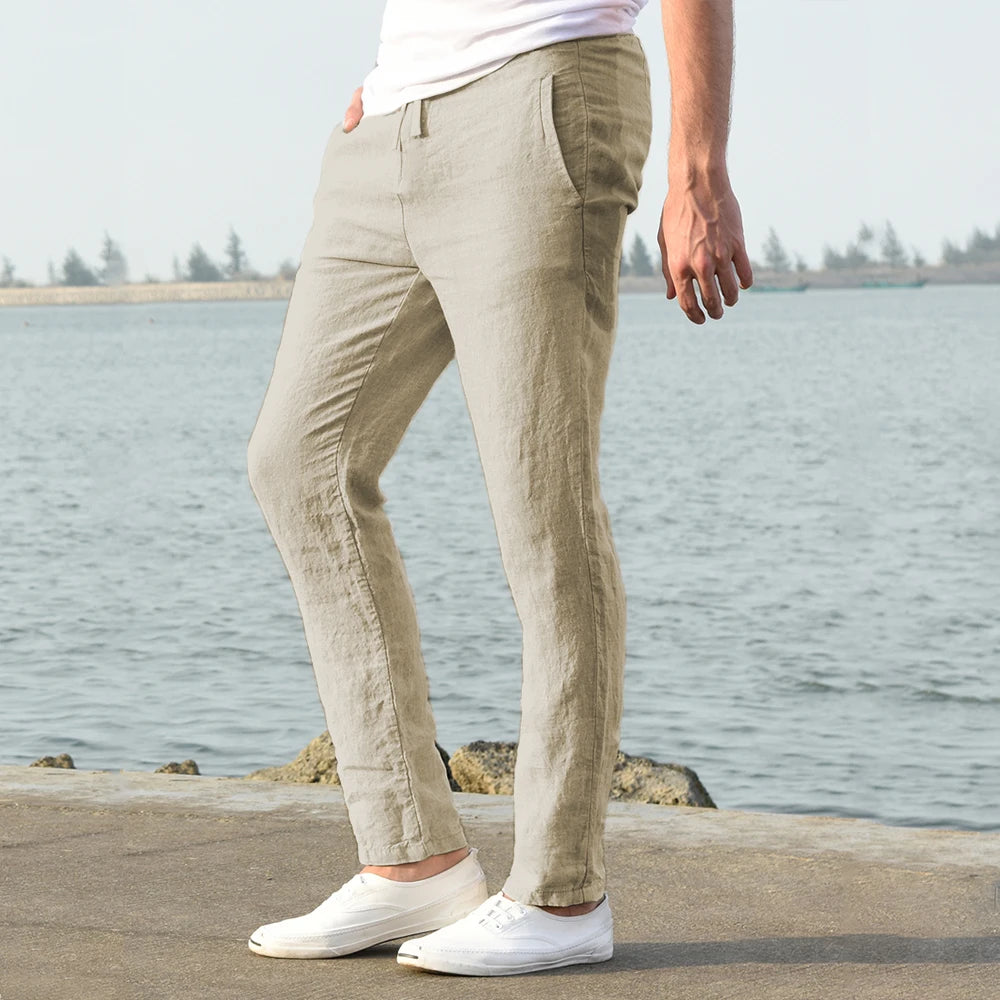 Men's Cotton Linen Pants – Breathable Solid Color Trousers for Autumn, Fitness & Streetwear, S-3XL