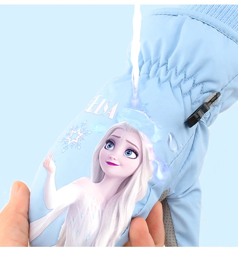 Hasbro Princess Elsa Kids Ski Gloves – Cute Waterproof & Warm Velvet Winter Gloves for Girls