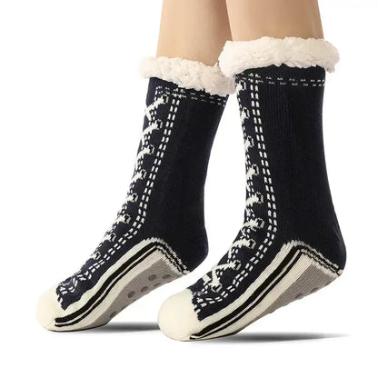 Fuzzy Plush Winter Socks - Warm Non-Slip Snowflake Slipper Socks for Women, Home & Sleeping