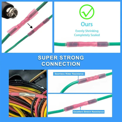 10/50/100/200PCS Heat Shrink Butt Connectors – AWG 24-10 (0.3-6.0mm²) Waterproof Insulated Wire Crimp Terminals for Automotive Cables