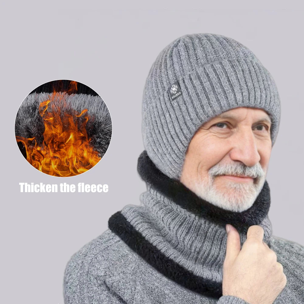 Men's Winter Knitted Bomber Hat with Ear Flaps - Plush Warmth, Faux Fur Lined, Casual Fashion Peaked Cap for Cycling