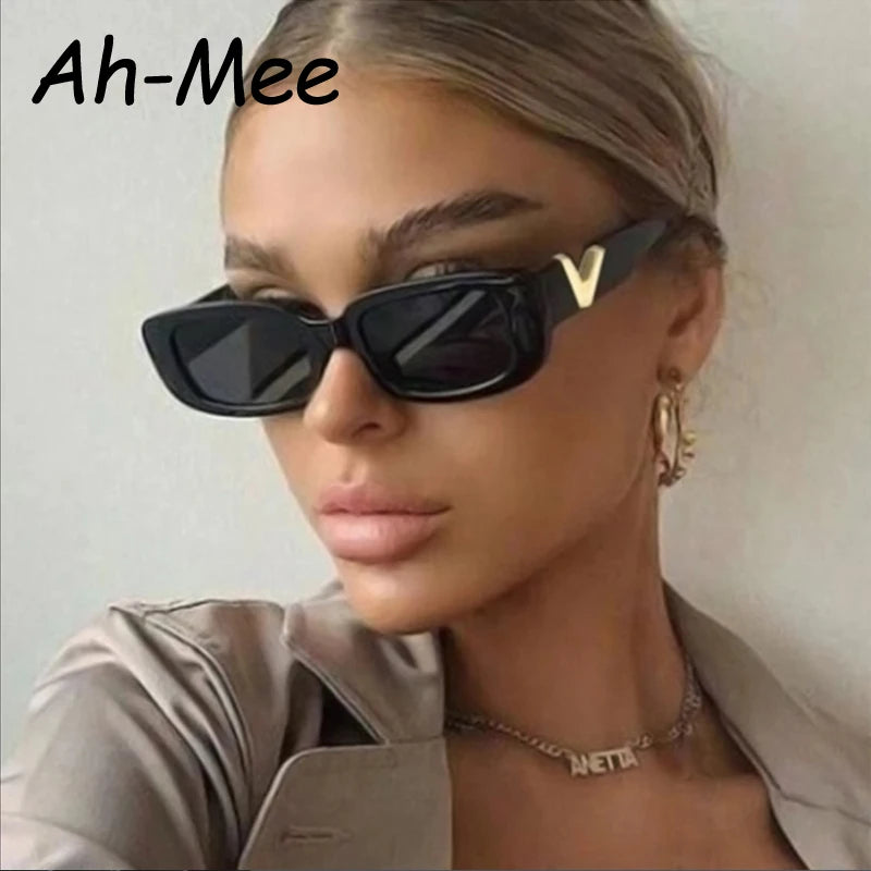 Fashion Rectangle Sunglasses Women: Luxury Brand Vintage Small Frame Sun Glasses, Classic Black Square Eyeglasses Oculos