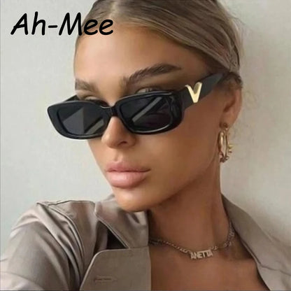 Fashion Rectangle Sunglasses Women: Luxury Brand Vintage Small Frame Sun Glasses, Classic Black Square Eyeglasses Oculos