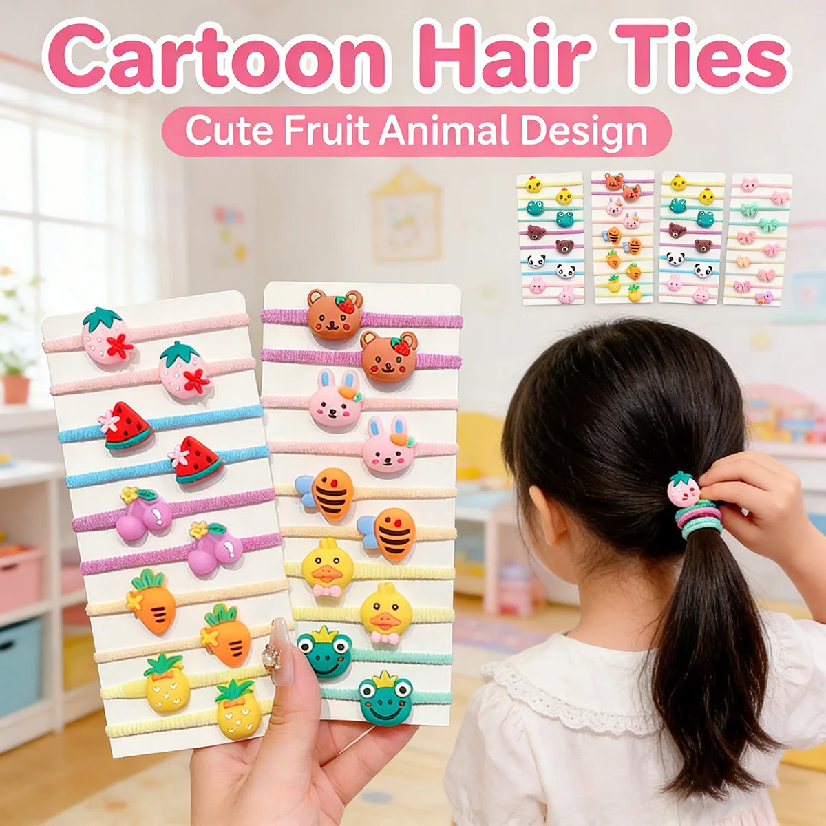 Girls’ High-Elastic Hair Bands – Cute Cartoon Animal, Flower & Fruit Decorative Hair Accessories