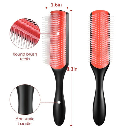 Effortless Detangling: 9-Row Denman Detangling Hair Brush - Scalp Massager Straight Wet Comb for Women, Men, and Salon Use - Perfect for Curly Hair