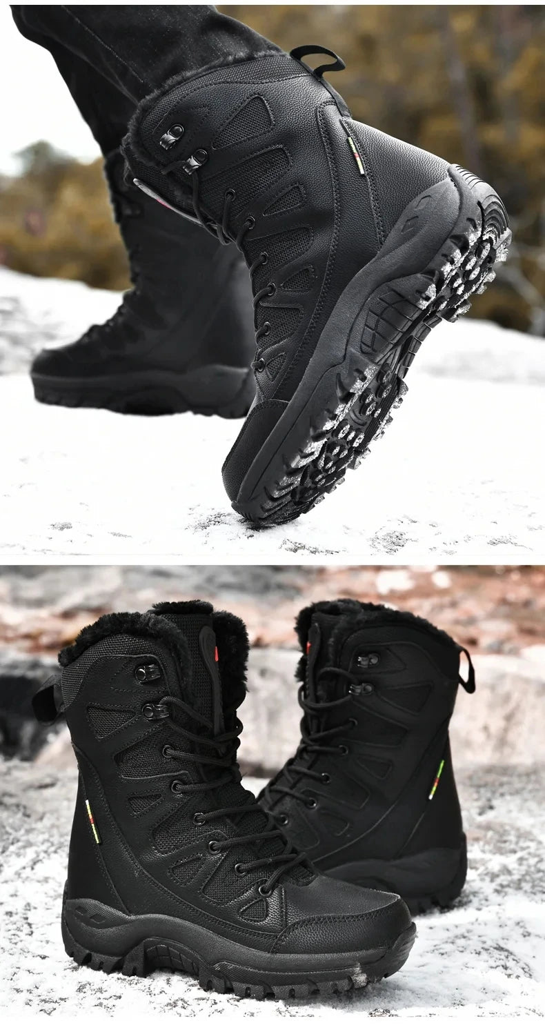 Men's Warm Plush Snow Boots - Lace Up Waterproof High Top, Anti-Slip Winter Boots for Casual & Work Wear