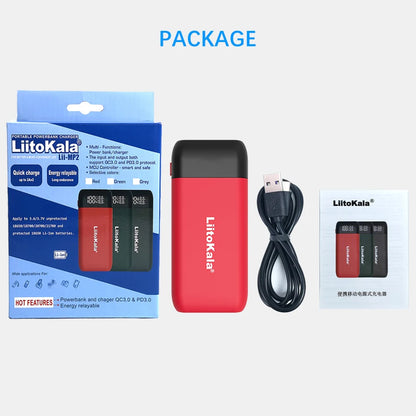 LiitoKala Lii-MP2 Battery Charger & Power Bank - 18650/21700 Rechargeable with QC3.0 Input/Output & Digital Display