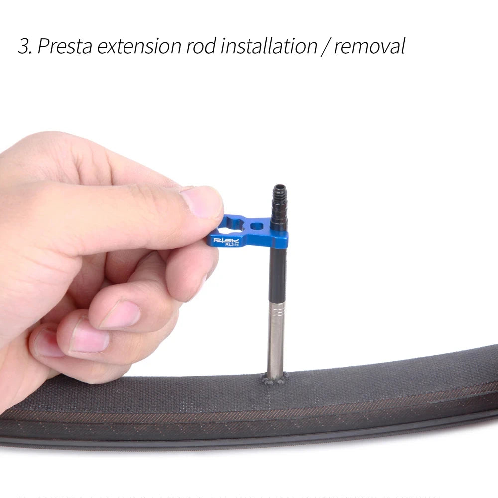 RISK 4-in-1 Bike Valve Core Wrench – Portable Road Bicycle Tool with 2 Presta Valve Caps for Installation & Removal
