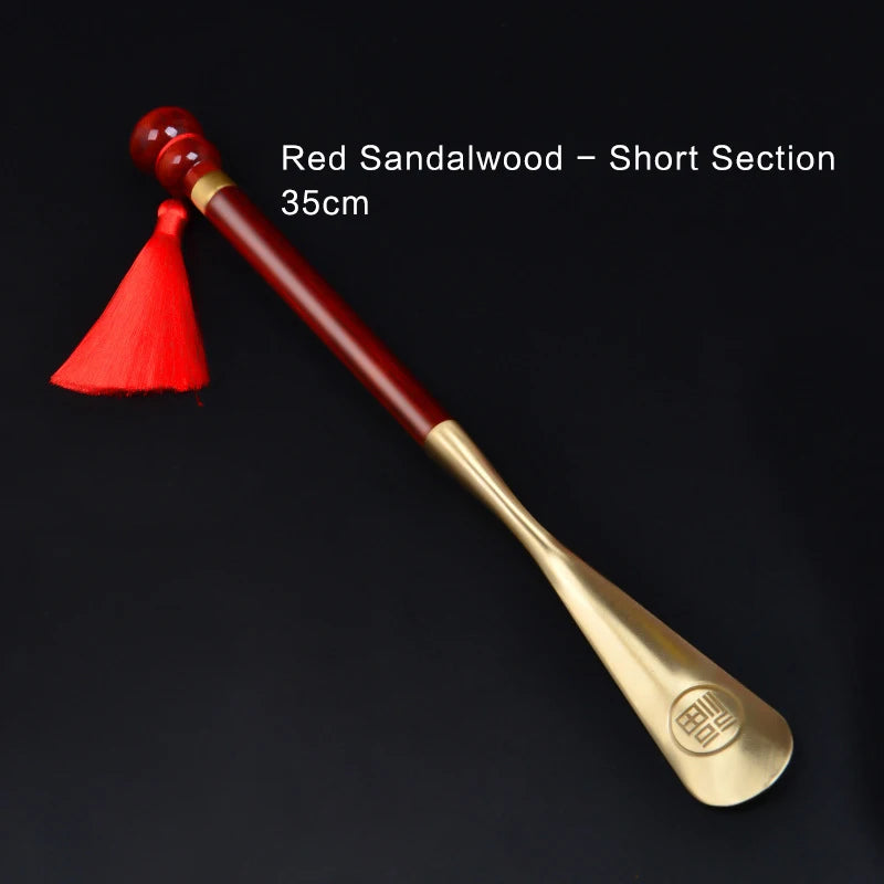 58cm Sandalwood Shoe Horn - Professional Flexible Long Handle with Brass Spoon, Shoe Lifter & Home Tool