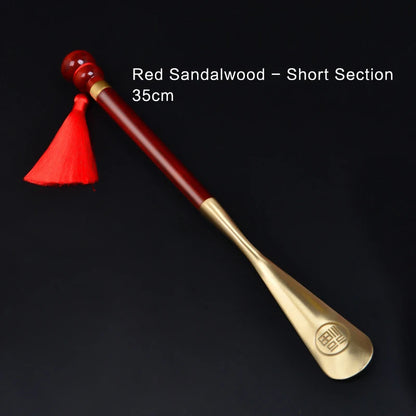 58cm Sandalwood Shoe Horn - Professional Flexible Long Handle with Brass Spoon, Shoe Lifter & Home Tool