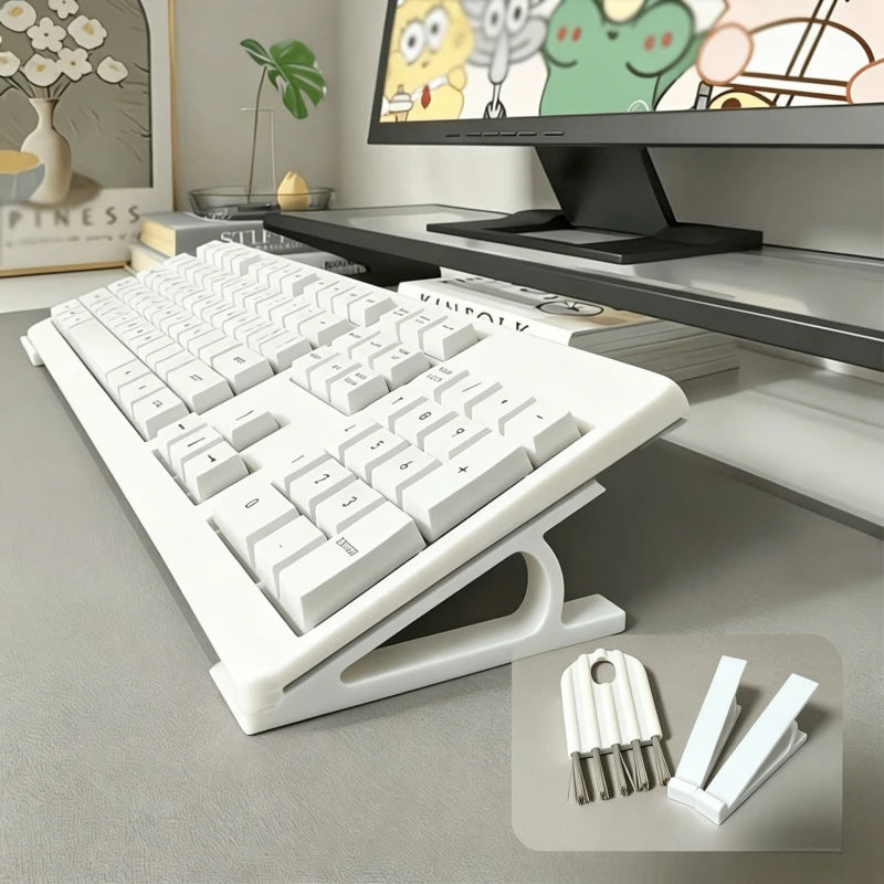 2Pcs Keyboard Riser Stand & Cleaning Brush Set – Adjustable Tilt Ergonomic Keyboard Holder for Office & Home Use
