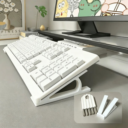 2Pcs Keyboard Riser Stand & Cleaning Brush Set – Adjustable Tilt Ergonomic Keyboard Holder for Office & Home Use