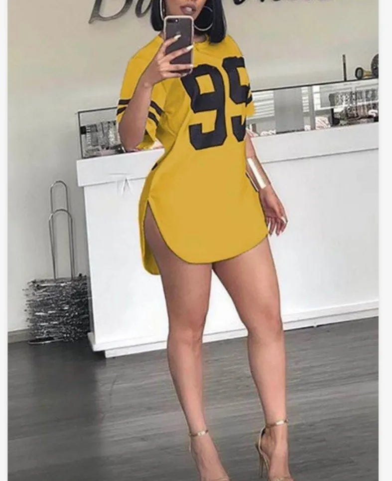 95 Print Y2K Football Jersey T-Shirt - Oversized Split-Sleeve Retro Streetwear Top